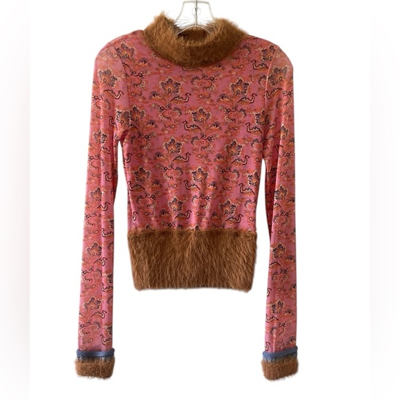 Free People Cosmo Cuff Top Pink Purple Sheer Mesh Festival Long Sleeve S - Picture 2 of 8
